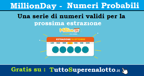 numeri probabili per l estrazione Millionday classico